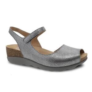 Dansko Sandals Womens Size 41 Marcy Pewter Metallic Leather Wedge Slingback